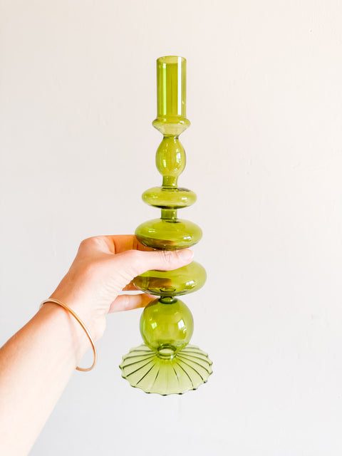 Bougeoir en verre - Vert poire