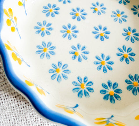Plat à tarte - Crème fleurs bleu 11cm