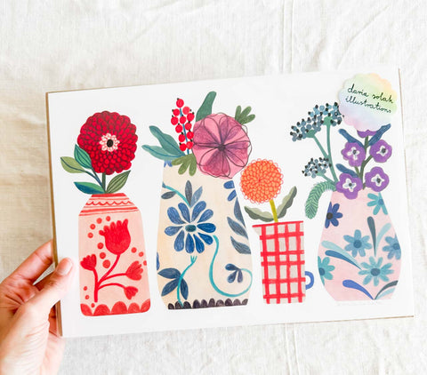 Affiche A4 - Fleurs et vases