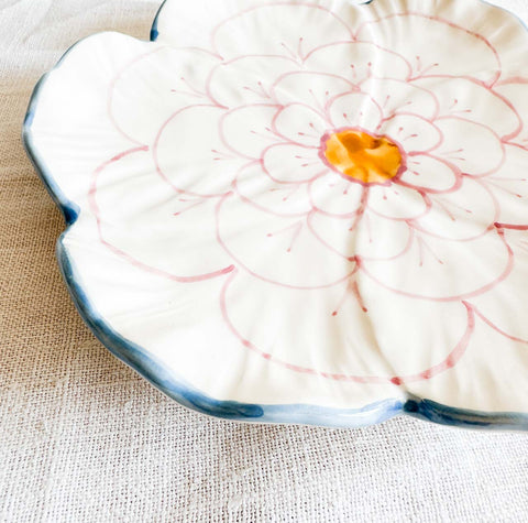 Assiette Flower - Bordure bleue
