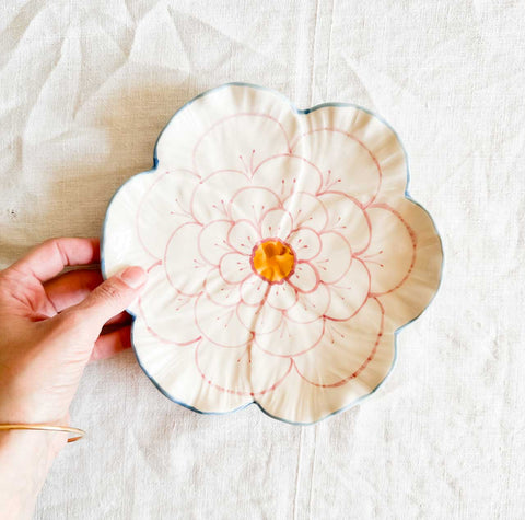 Assiette Flower - Bordure bleue