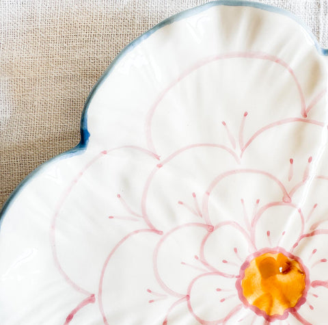 Assiette Flower - Bordure bleue