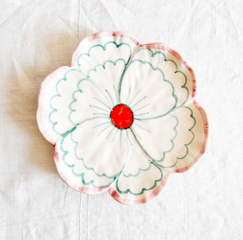 Assiette Flower - Bordure rose