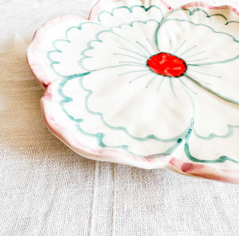 Assiette Flower - Bordure rose