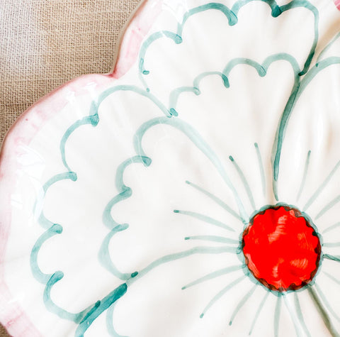 Assiette Flower - Bordure rose