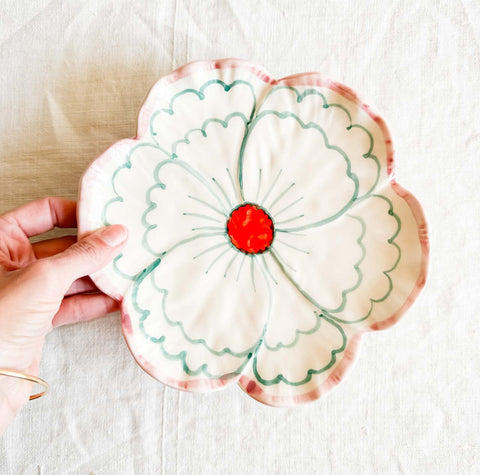 Assiette Flower - Bordure rose