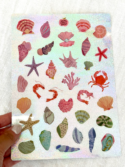 Planche stickers A5 Coquillage paillettes