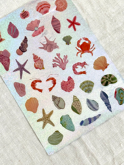 Planche stickers A5 Coquillage paillettes