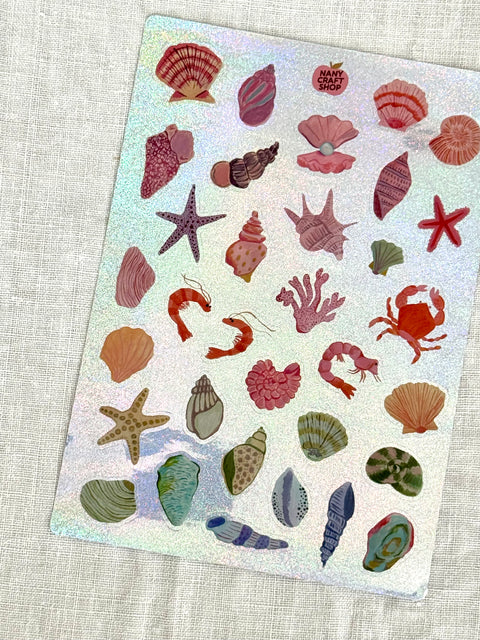 Planche stickers A5 Coquillage paillettes