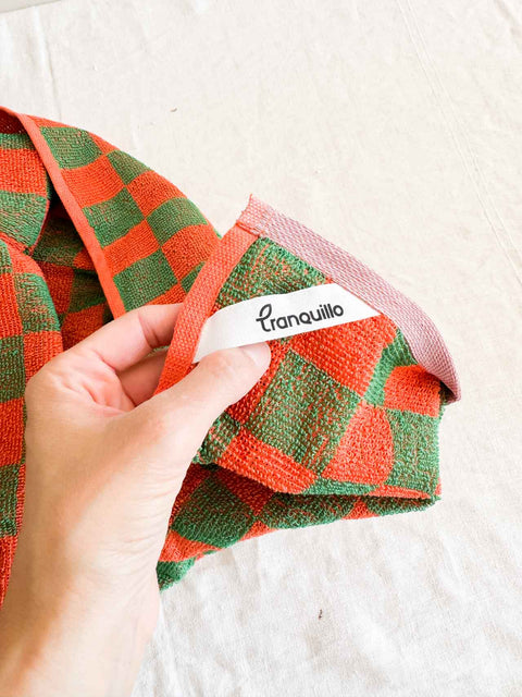 Torchon éponge GM Carreaux - Vert/Orange