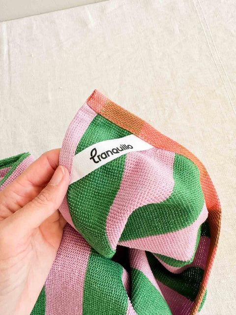 Torchon éponge GM Rayé - Rose/Vert