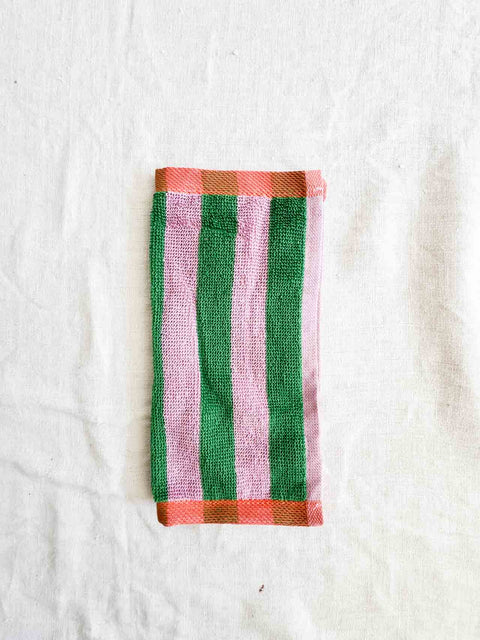 Torchon éponge PM Rayé - Rose/Vert