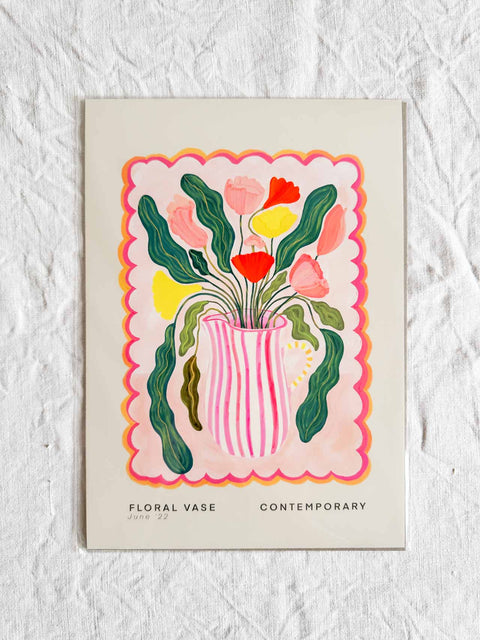 Affiche Floral Vase Rose Jaune