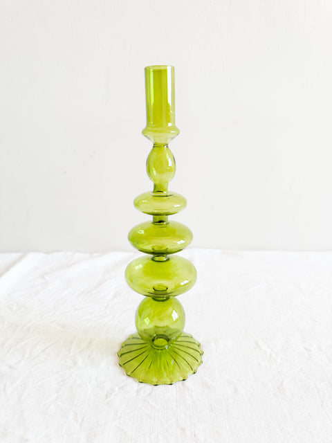 Bougeoir en verre - Vert poire