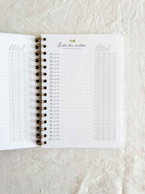 Carnet de recette à remplir