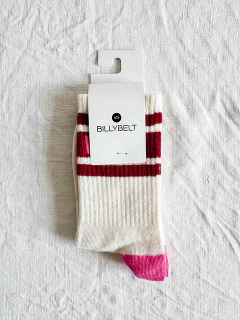 Chaussettes Tennis - Ecru rayé bordeaux