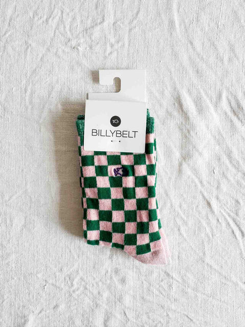 Chaussettes Carreaux Paillette - Vert/Rose