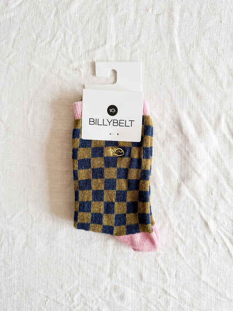 Chaussettes Carreaux Paillette - Kaki/bleu