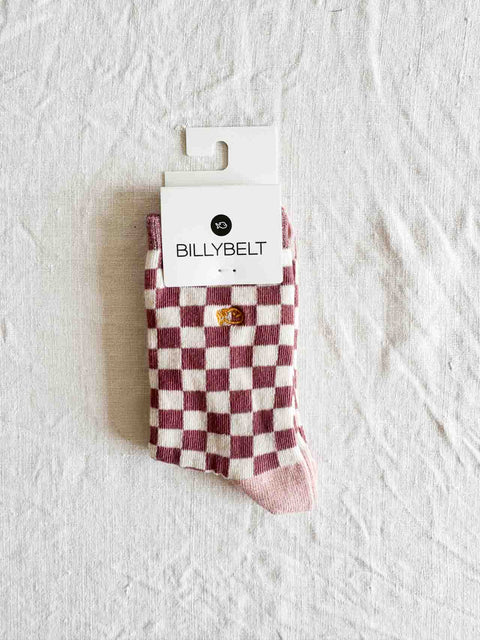 Chaussettes Carreaux Paillette - Rose pâle/Ecru