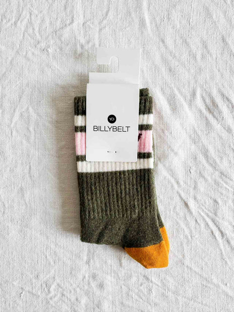 Chaussettes Tennis - Vert rayé rose et blanc