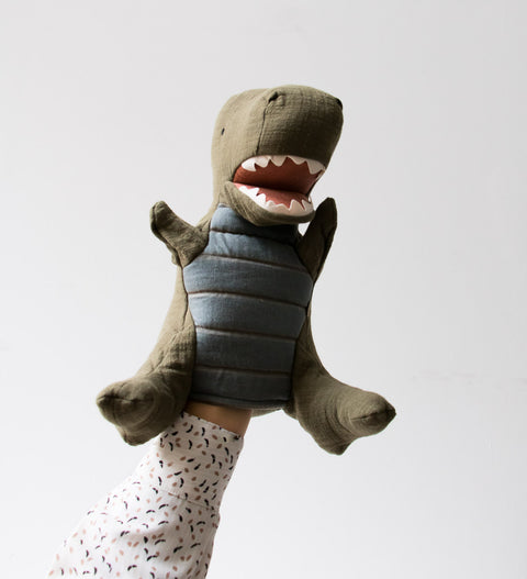 Peluche marionnette - Tyrex kaki