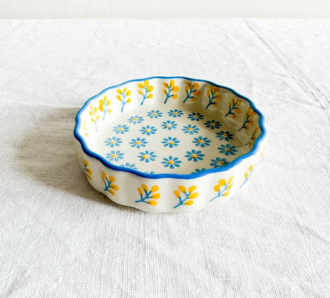 Plat à tarte - Crème fleurs bleu 11cm