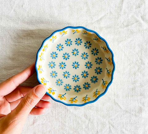 Plat à tarte - Crème fleurs bleu 11cm