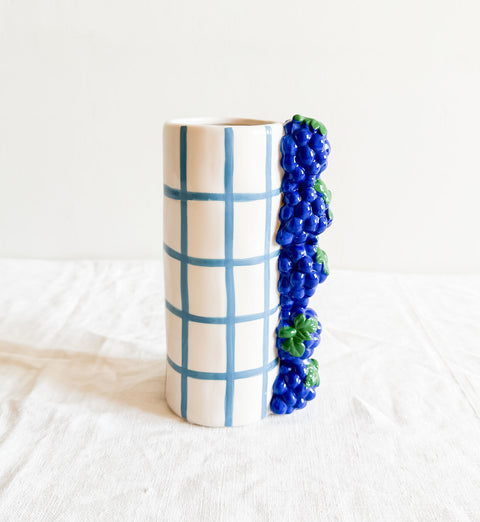 Vase Raisin & carreaux bleu