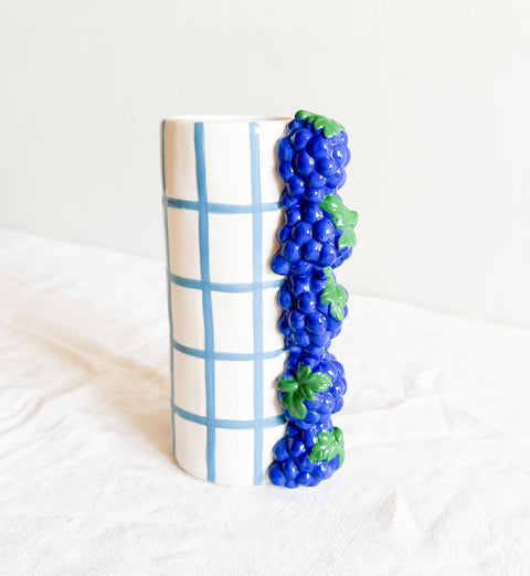 Vase Raisin & carreaux bleu