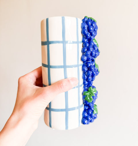 Vase Raisin & carreaux bleu
