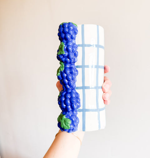 Vase Raisin & carreaux bleu