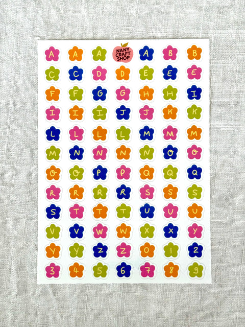 Planche Stickers A5 Fleurs Alphabet