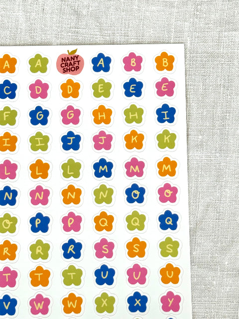 Planche Stickers A5 Fleurs Alphabet