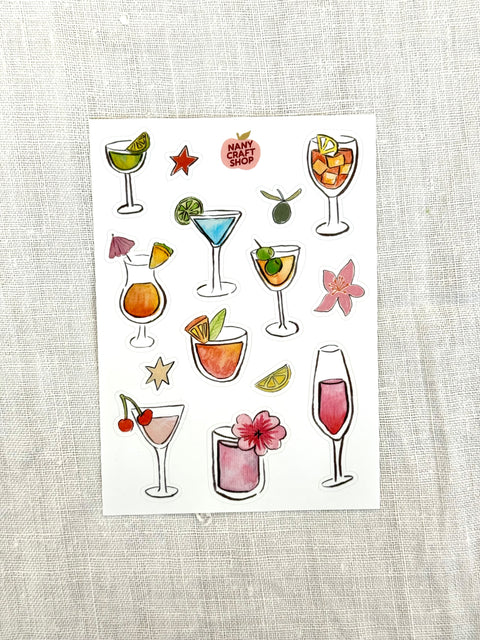 Planche Stickers A6 - Cocktails