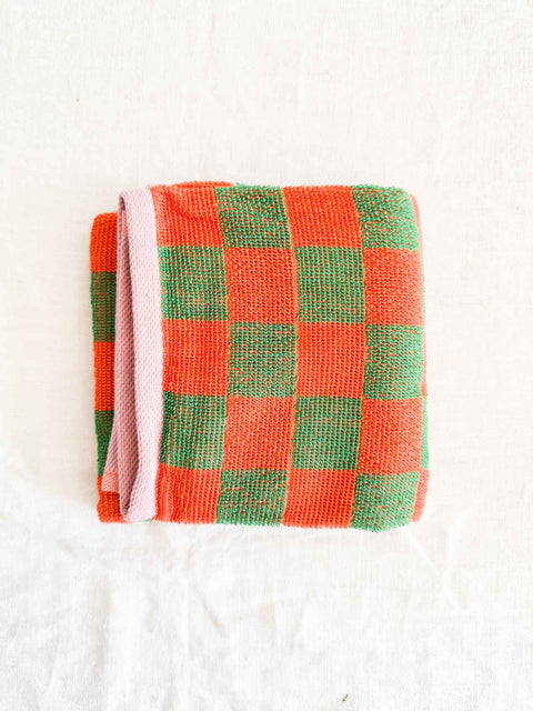 Torchon éponge GM Carreaux - Vert/Orange