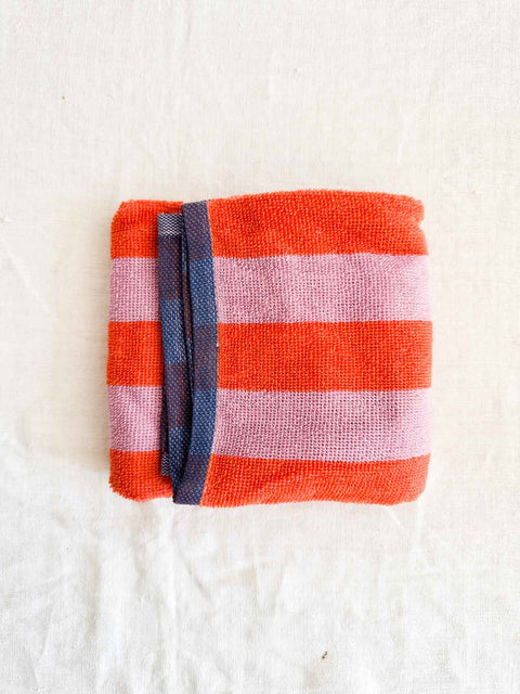 Torchon éponge GM Rayé - Rose/Orange