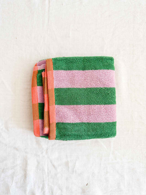 Torchon éponge GM Rayé - Rose/Vert