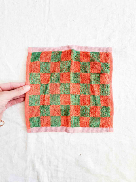 Torchon éponge PM Carreaux - Vert/Orange
