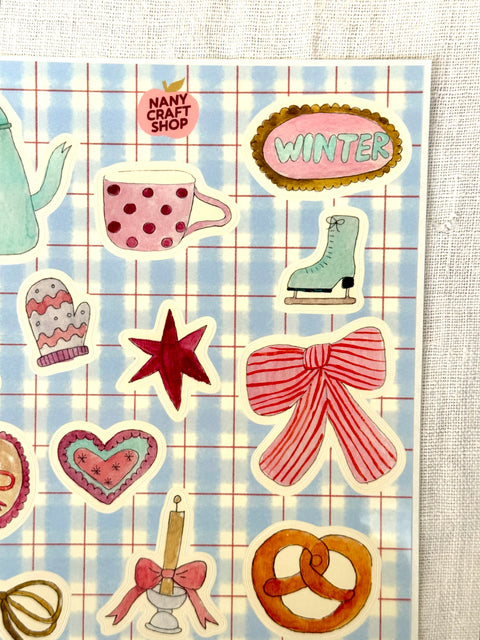 Planche stickers A5 - Janvier Aquarelle