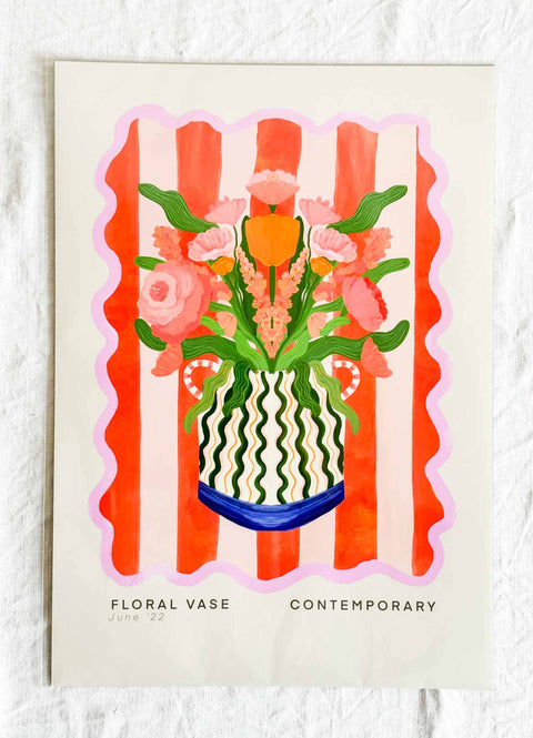 Affiche - Floral vase Rose et rouge