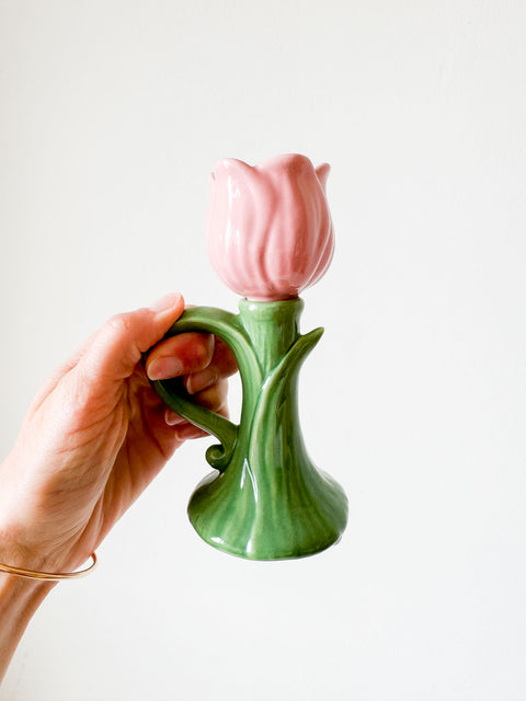 Bougeoir tulipe rose
