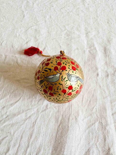 Ornement - Boule doré Oiseau rouge