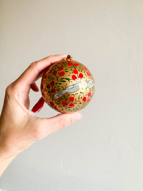 Ornement - Boule doré Oiseau rouge