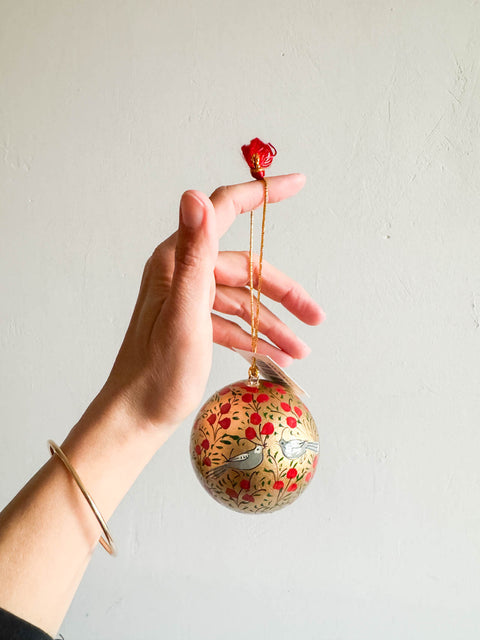 Ornement - Boule doré Oiseau rouge