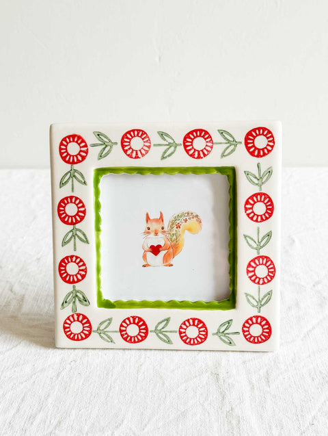 Cadre Céramique - Fleurs Rouge et Verte