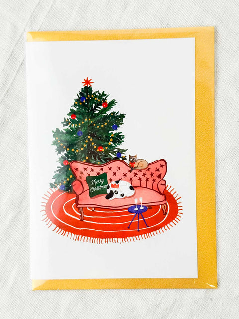 Carte Chat et chien de Noël