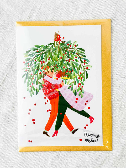 Carte Baiser au gui de Noël