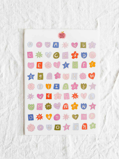 Planche stickers A5 - Alphabet multicolore x2