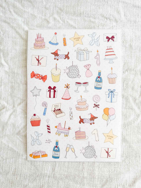 Planche stickers Birthday party A5