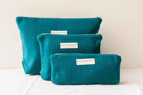 Trousse double gaze - Bleu Canard